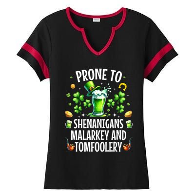 Prone To Shenanigans Malarkey & Tomfoolery St Patricks Ladies Halftime Notch Neck Tee