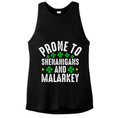 Prone To Shenanigans And Malarkey St Patricks Day Ladies PosiCharge Tri-Blend Wicking Tank