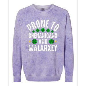 Prone To Shenanigans And Malarkey St Patricks Day Men Women Colorblast Crewneck Sweatshirt