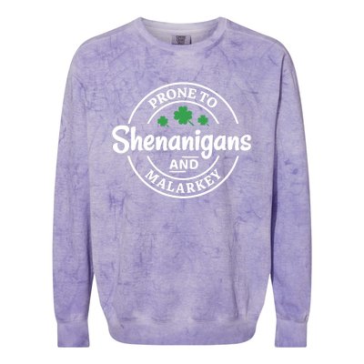 Prone to Shenanigans and Malarkey Funny St. Patricks's Day Colorblast Crewneck Sweatshirt