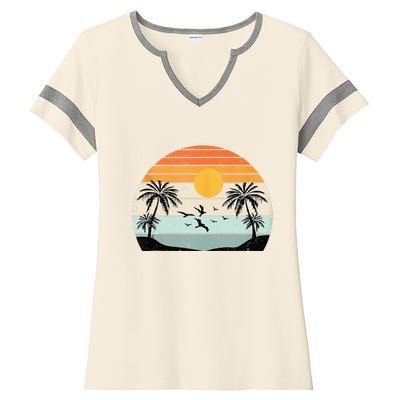 Palm Trees Summer Vacation Beach Sunshine Summer Retro Gifts Ladies Halftime Notch Neck Tee