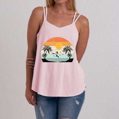 Palm Trees Summer Vacation Beach Sunshine Summer Retro Gifts Women's Strappy Tank