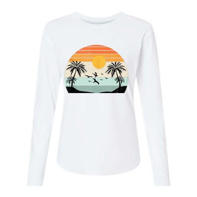 Palm Trees Summer Vacation Beach Sunshine Summer Retro Gifts Womens Cotton Relaxed Long Sleeve T-Shirt