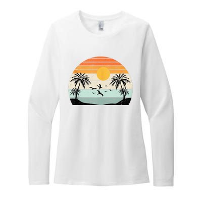 Palm Trees Summer Vacation Beach Sunshine Summer Retro Gifts Womens CVC Long Sleeve Shirt