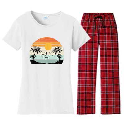 Palm Trees Summer Vacation Beach Sunshine Summer Retro Gifts Women's Flannel Pajama Set