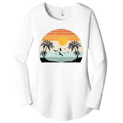 Palm Trees Summer Vacation Beach Sunshine Summer Retro Gifts Women's Perfect Tri Tunic Long Sleeve Shirt