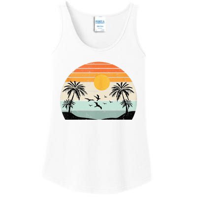 Palm Trees Summer Vacation Beach Sunshine Summer Retro Gifts Ladies Essential Tank