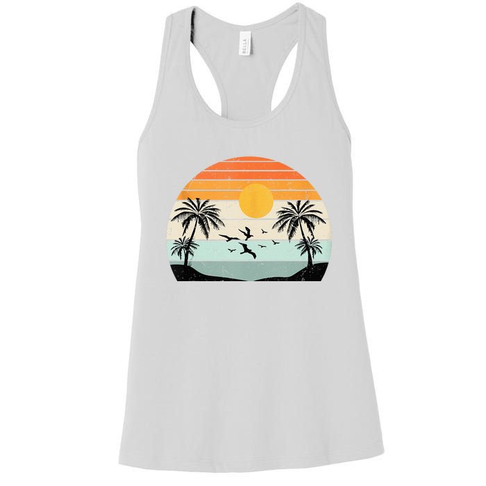 Palm Trees Summer Vacation Beach Sunshine Summer Retro Gifts Women's Racerback Tank