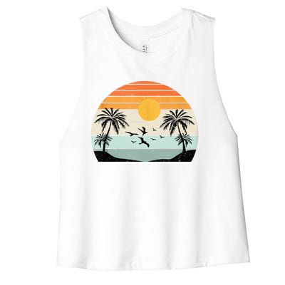 Palm Trees Summer Vacation Beach Sunshine Summer Retro Gifts Women's Racerback Cropped Tank