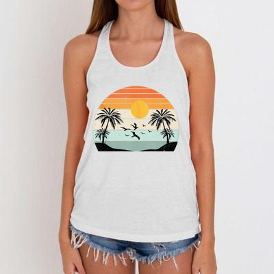 Palm Trees Summer Vacation Beach Sunshine Summer Retro Gifts Women's Knotted Racerback Tank