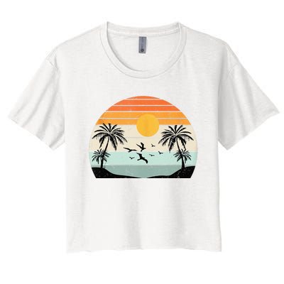 Palm Trees Summer Vacation Beach Sunshine Summer Retro Gifts Women's Crop Top Tee