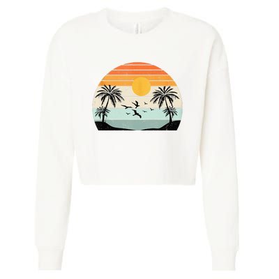 Palm Trees Summer Vacation Beach Sunshine Summer Retro Gifts Cropped Pullover Crew