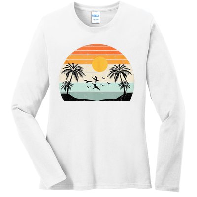 Palm Trees Summer Vacation Beach Sunshine Summer Retro Gifts Ladies Long Sleeve Shirt