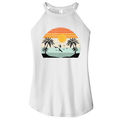 Palm Trees Summer Vacation Beach Sunshine Summer Retro Gifts Women's Perfect Tri Rocker Tank