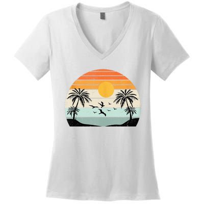 Palm Trees Summer Vacation Beach Sunshine Summer Retro Gifts Women's V-Neck T-Shirt