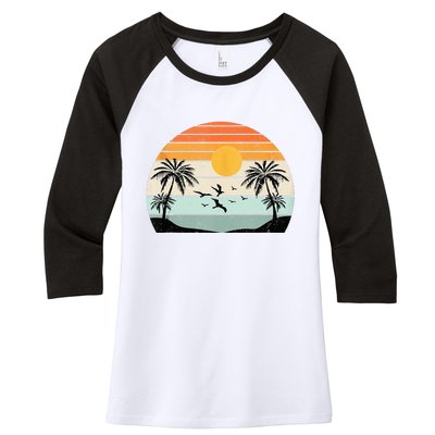 Palm Trees Summer Vacation Beach Sunshine Summer Retro Gifts Women's Tri-Blend 3/4-Sleeve Raglan Shirt