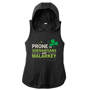 Prone To Shenanigans And Malarkey Funny Ireland Leprechaun Irish Gift Ladies PosiCharge Tri-Blend Wicking Draft Hoodie Tank