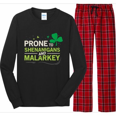 Prone To Shenanigans And Malarkey Funny Ireland Leprechaun Irish Gift Long Sleeve Pajama Set