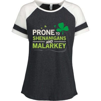 Prone To Shenanigans And Malarkey Funny Ireland Leprechaun Irish Gift Enza Ladies Jersey Colorblock Tee