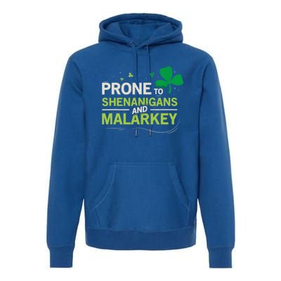 Prone To Shenanigans And Malarkey Funny Ireland Leprechaun Irish Gift Premium Hoodie