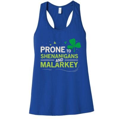 Prone To Shenanigans And Malarkey Funny Ireland Leprechaun Irish Gift Women's Racerback Tank