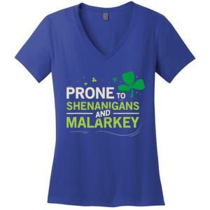 Prone To Shenanigans And Malarkey Funny Ireland Leprechaun Irish Gift Women's V-Neck T-Shirt