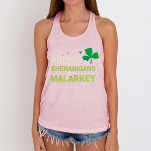 Prone To Shenanigans And Malarkey Funny Ireland Leprechaun Irish Gift Women's Knotted Racerback Tank