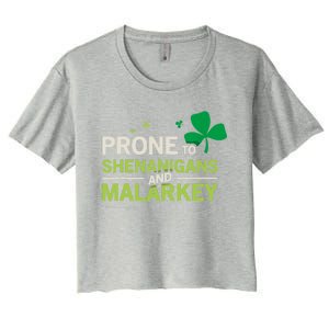 Prone To Shenanigans And Malarkey Funny Ireland Leprechaun Irish Gift Women's Crop Top Tee