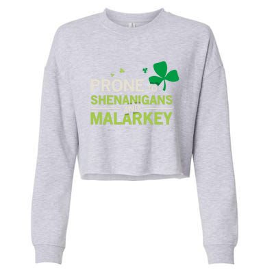 Prone To Shenanigans And Malarkey Funny Ireland Leprechaun Irish Gift Cropped Pullover Crew