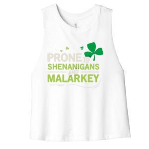 Prone To Shenanigans And Malarkey Funny Ireland Leprechaun Irish Gift Women's Racerback Cropped Tank