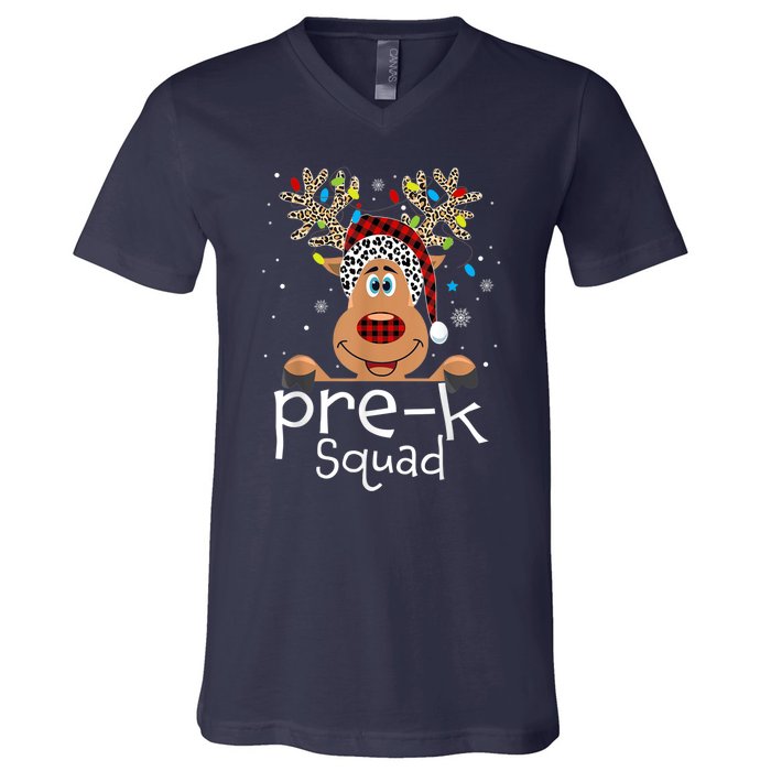 Pre-K Teacher Squad Reindeer Funny Teacher Christmas Xmas V-Neck T-Shirt