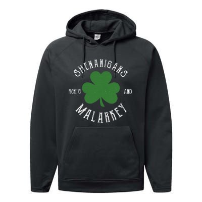 Prone To Shenanigans And Malarkey Funny St. Patricks Day Performance Fleece Hoodie