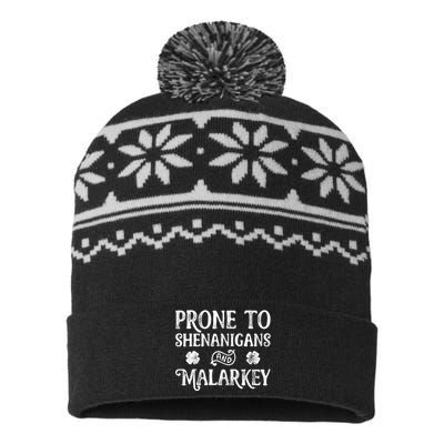 Prone To Shenanigans And Malarkey St Patricks Day Adult USA-Made Snowflake Beanie