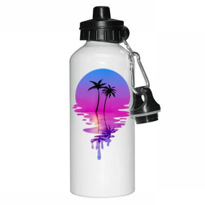 Palm Trees Summer Vacation Beach Retro Palm Trees Aluminum Water Bottle 