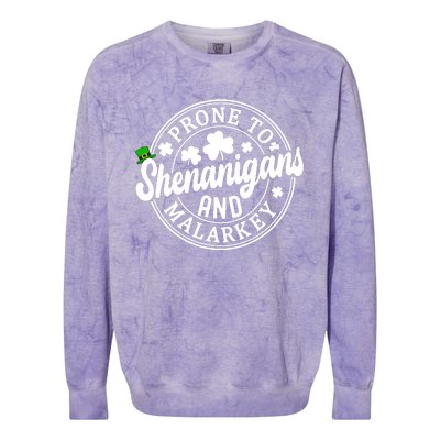 Prone To Shenanigans And Malarkey Shamrock St Patricks Day Colorblast Crewneck Sweatshirt