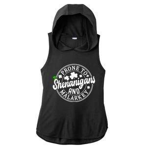 Prone To Shenanigans And Malarkey Shamrock St Patricks Day Ladies PosiCharge Tri-Blend Wicking Draft Hoodie Tank