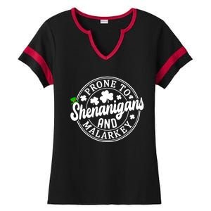 Prone To Shenanigans And Malarkey Shamrock St Patricks Day Ladies Halftime Notch Neck Tee