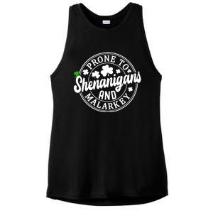 Prone To Shenanigans And Malarkey Shamrock St Patricks Day Ladies PosiCharge Tri-Blend Wicking Tank