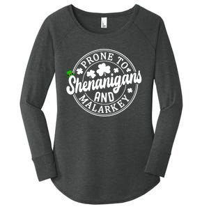 Prone To Shenanigans And Malarkey Shamrock St Patricks Day Women's Perfect Tri Tunic Long Sleeve Shirt