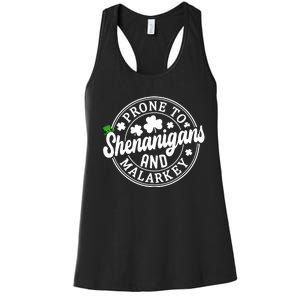 Prone To Shenanigans And Malarkey Shamrock St Patricks Day Women's Racerback Tank