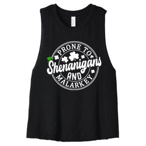 Prone To Shenanigans And Malarkey Shamrock St Patricks Day Women's Racerback Cropped Tank