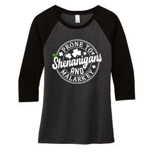 Prone To Shenanigans And Malarkey Shamrock St Patricks Day Women's Tri-Blend 3/4-Sleeve Raglan Shirt