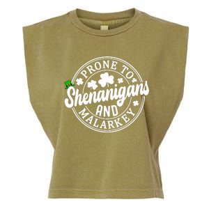 Prone To Shenanigans And Malarkey Shamrock St Patricks Day Garment-Dyed Women's Muscle Tee