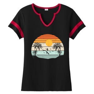 Palm Trees Summer Vacation Beach Sunshine Summer Retro Gifts Ladies Halftime Notch Neck Tee