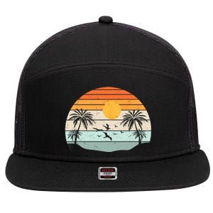 Palm Trees Summer Vacation Beach Sunshine Summer Retro Gifts 7 Panel Mesh Trucker Snapback Hat