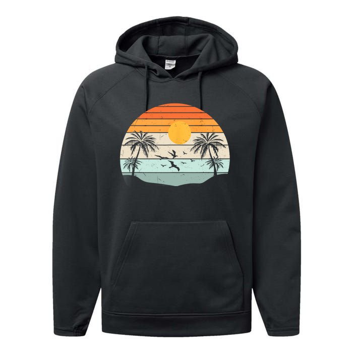 Palm Trees Summer Vacation Beach Sunshine Summer Retro Gifts Performance Fleece Hoodie