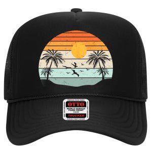 Palm Trees Summer Vacation Beach Sunshine Summer Retro Gifts High Crown Mesh Back Trucker Hat