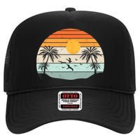 Palm Trees Summer Vacation Beach Sunshine Summer Retro Gifts High Crown Mesh Back Trucker Hat