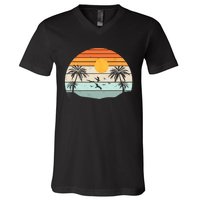 Palm Trees Summer Vacation Beach Sunshine Summer Retro Gifts V-Neck T-Shirt