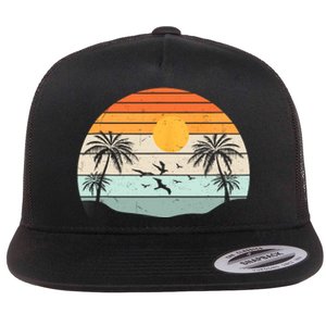 Palm Trees Summer Vacation Beach Sunshine Summer Retro Gifts Flat Bill Trucker Hat